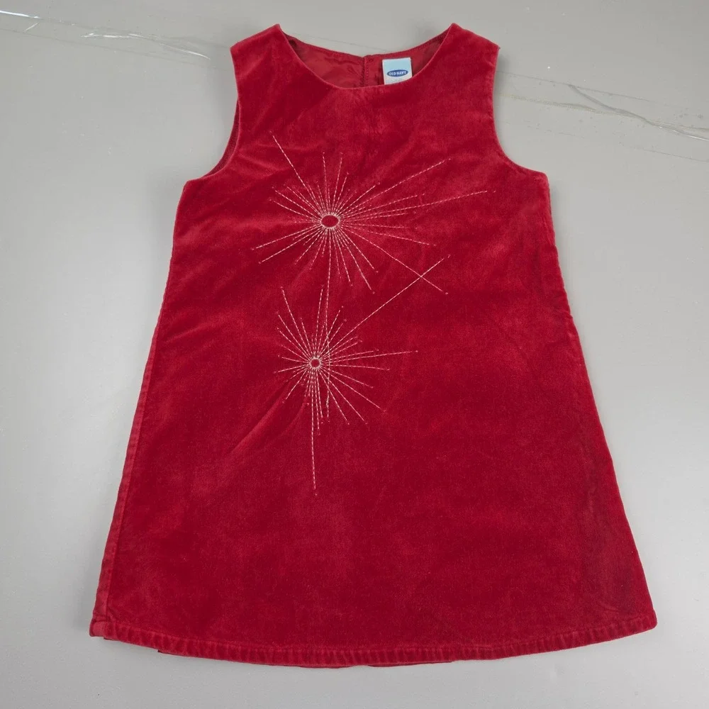 Old Navy Dress Toddler 3T Red Excellent Velvet Holiday Starburst Embroidered